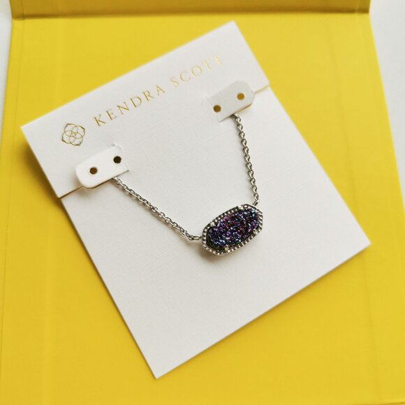 Kendra Scott Elisa Silver Multicolor Drusy Necklace New - Picture 3 of 3